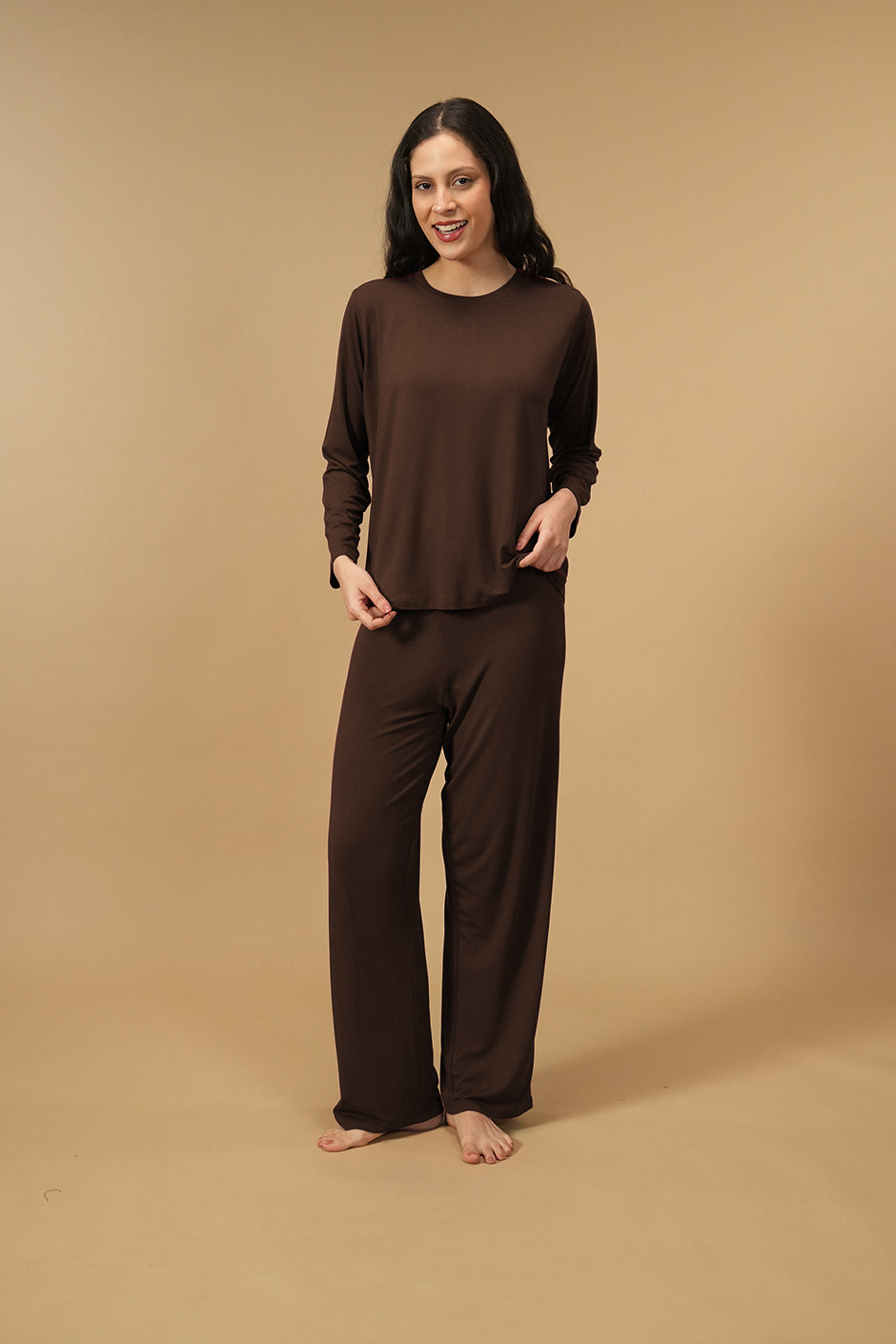 Coffee Lucy Butter-Soft Modal Knit Women's Pajama Set - Full Sleeves