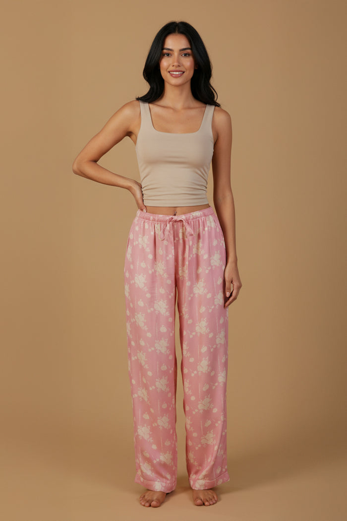 Pink Blossom Floral Printed Viscose Twill Women's Pajama