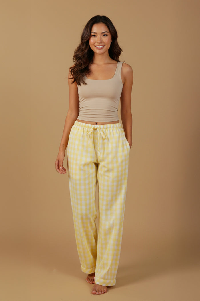 Butter Yellow Checks Cotton Twill Women's Pajama