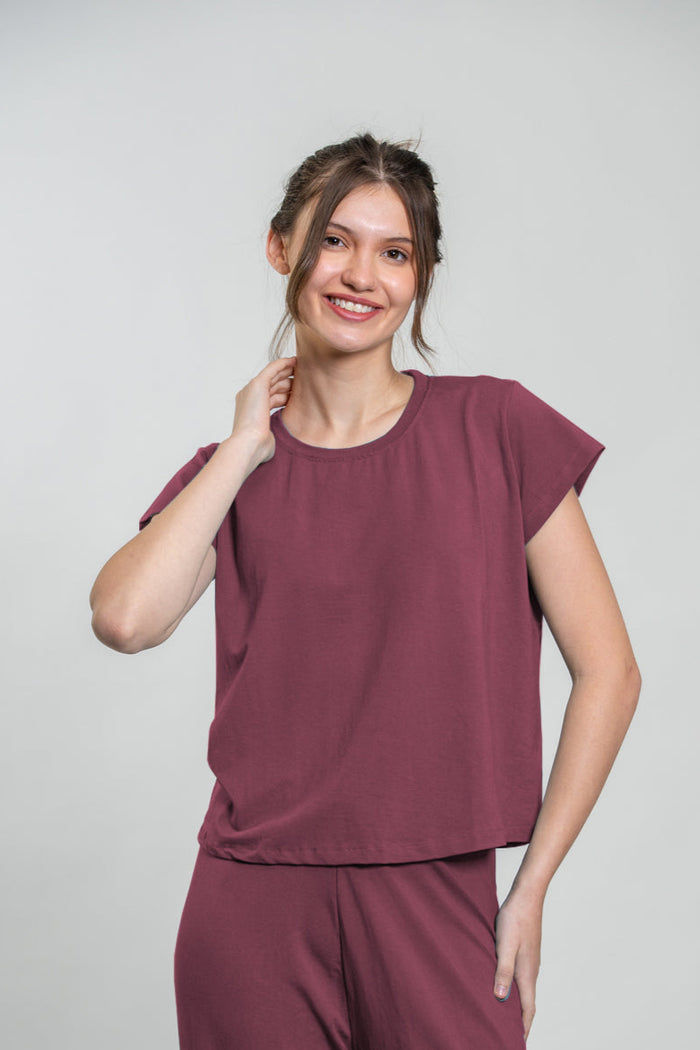 Dusty Rose Butter-Soft Cotton Knit Top - Half Sleeves