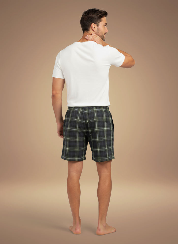 Forest Green Check Cotton Men's Shorts