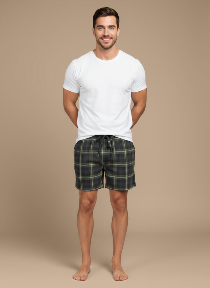 Forest Green Check Cotton Men's Shorts
