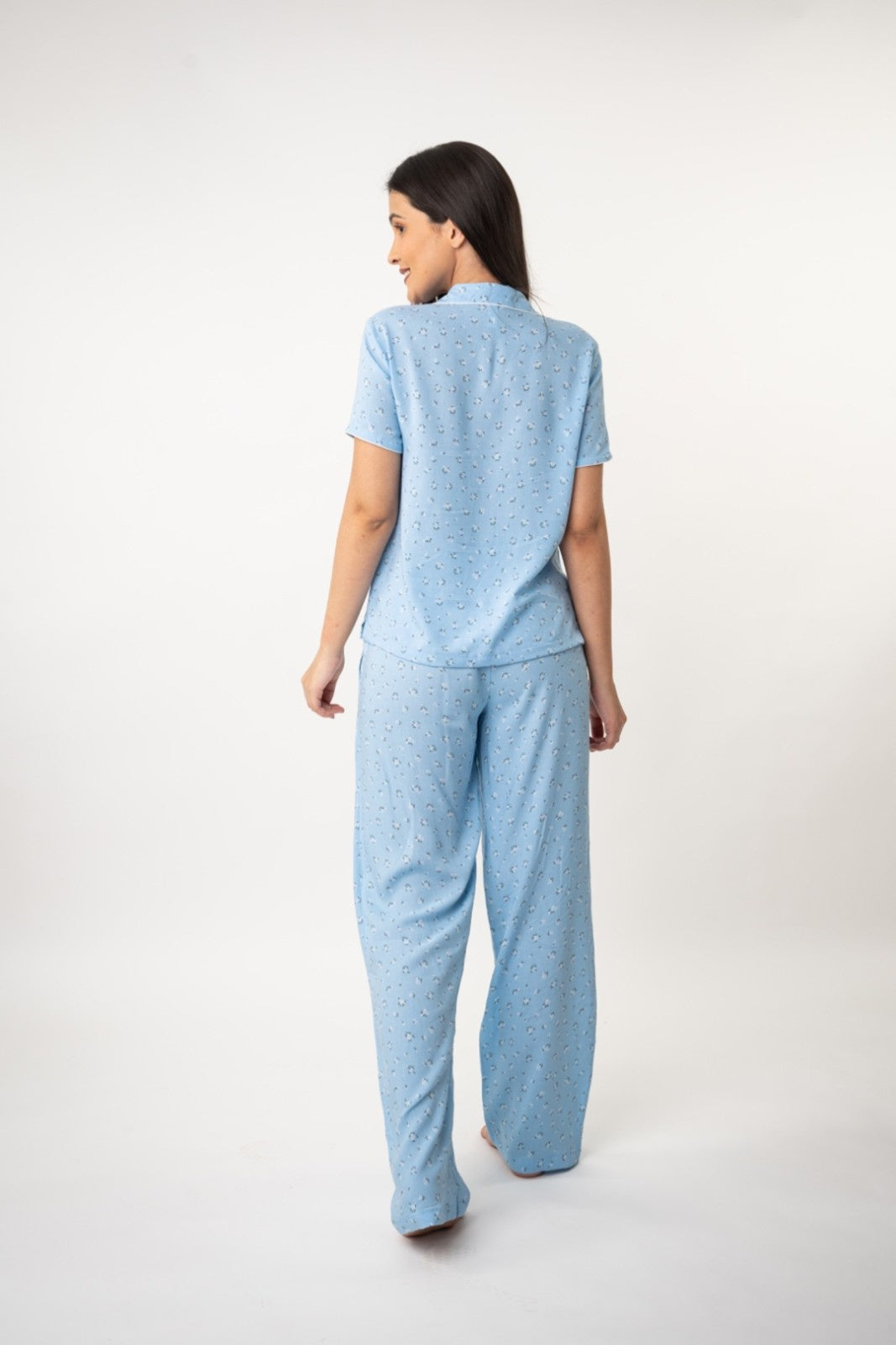 Emma Blue Cotton Blend Women's Pajama Set