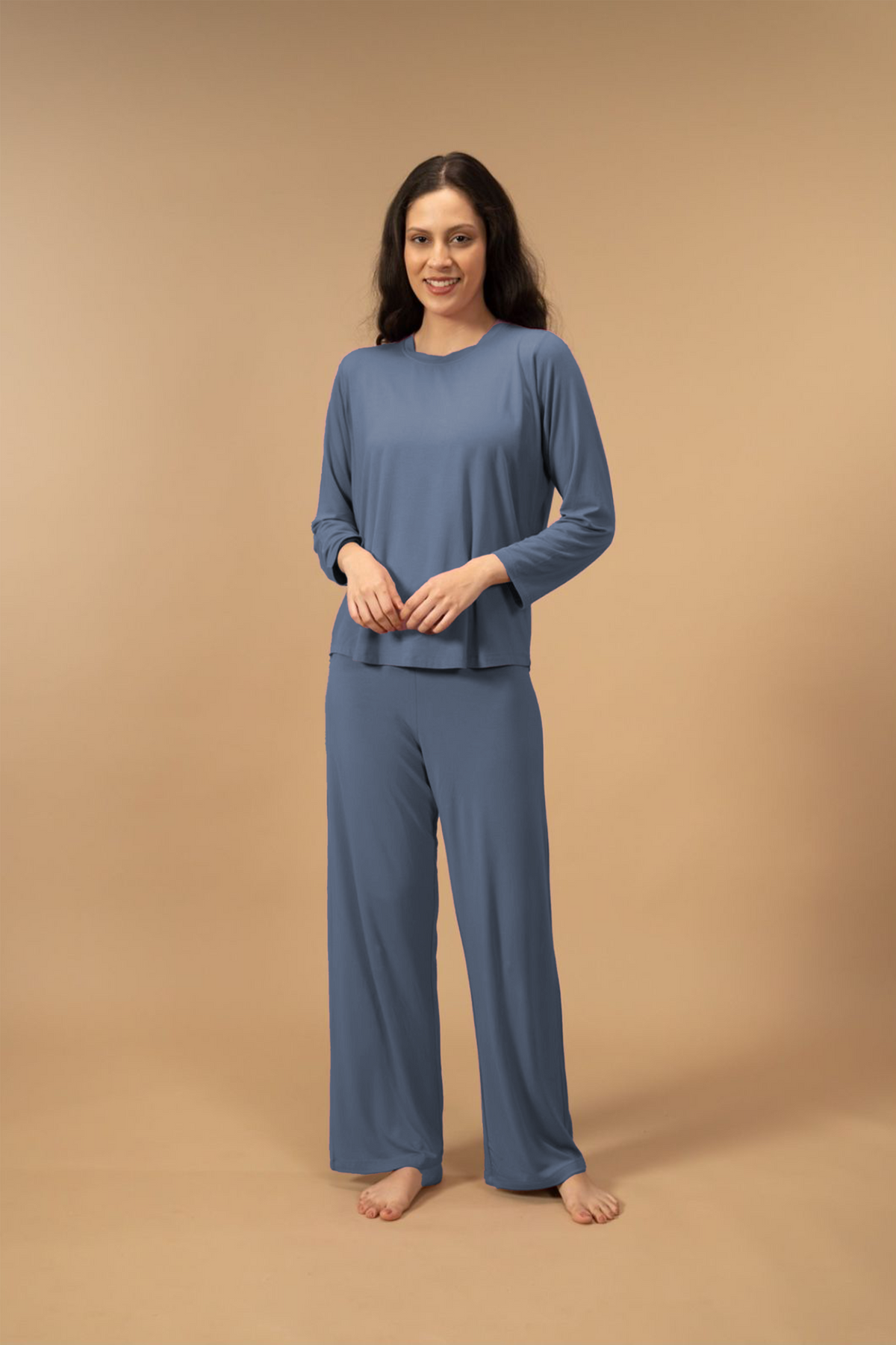 Dusty Blue Lucy Butter-Soft Modal Knit Women's Pajama Set - Full Sleeves