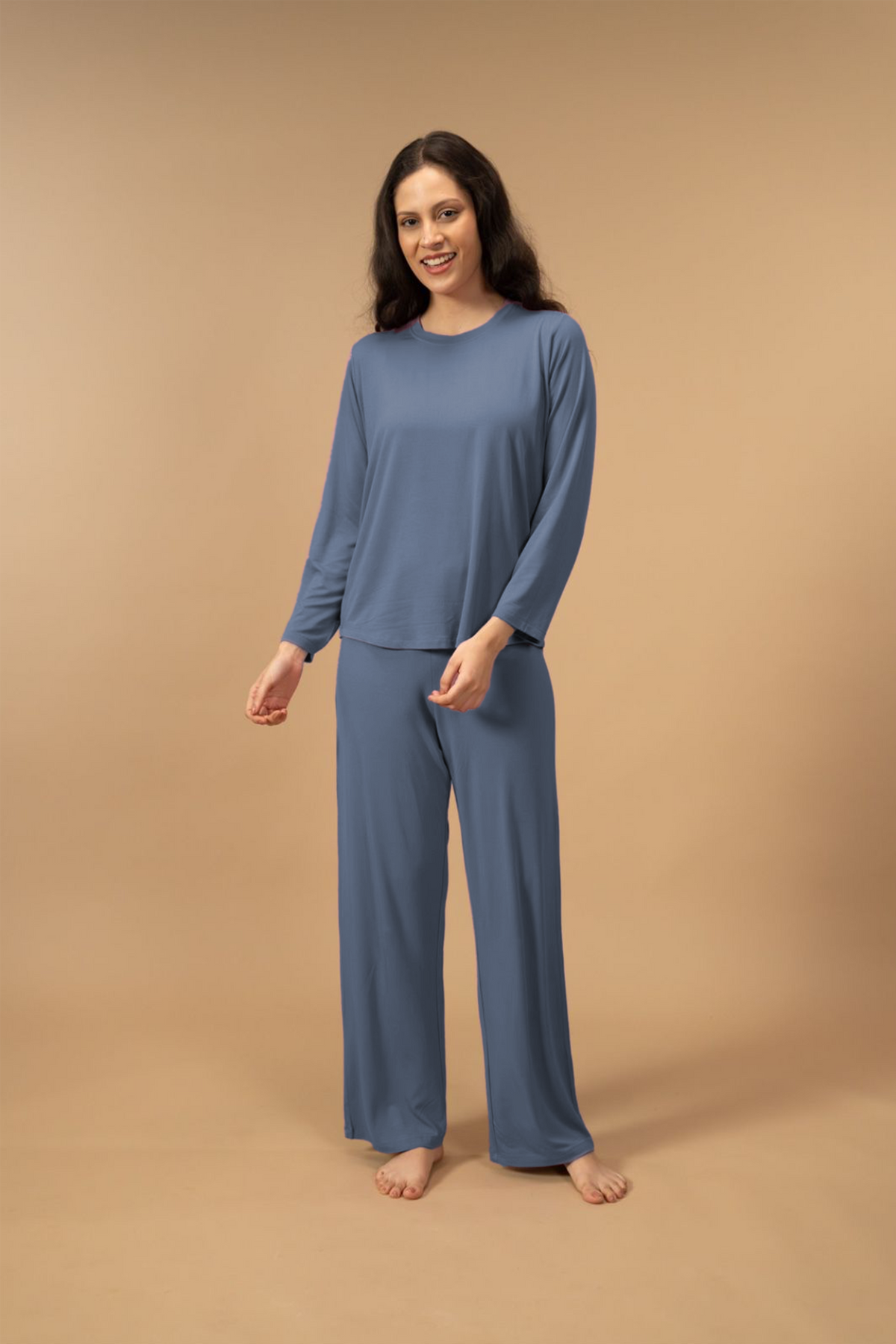 Dusty Blue Lucy Butter-Soft Modal Knit Women's Pajama Set - Full Sleeves