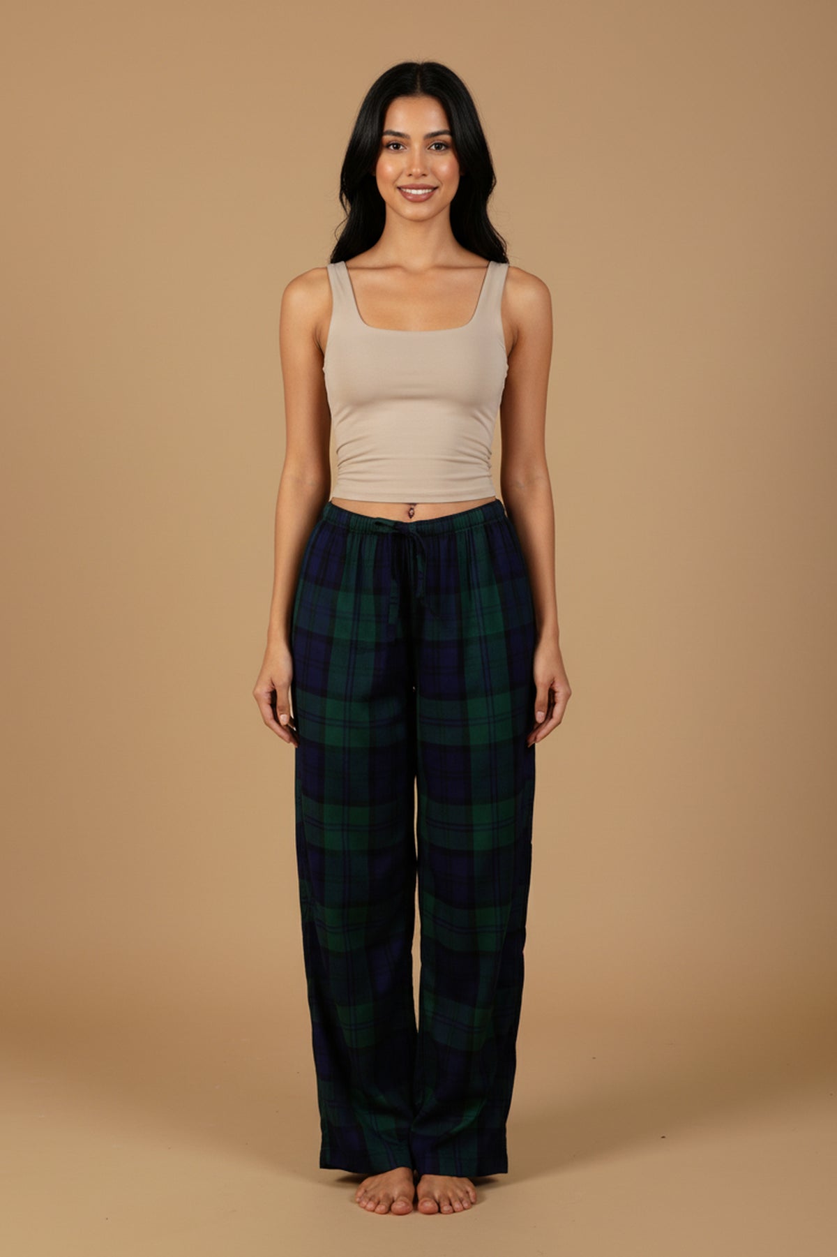 Emerald Check Cotton Blend Women's Pajama