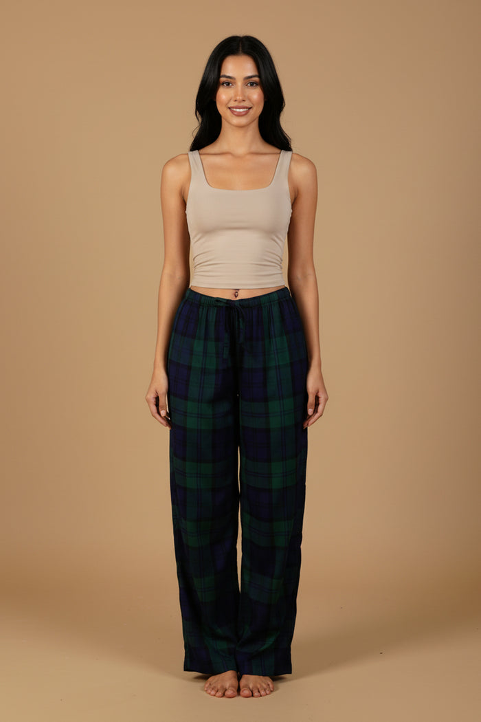 Emerald Check Cotton Blend Women's Pajama