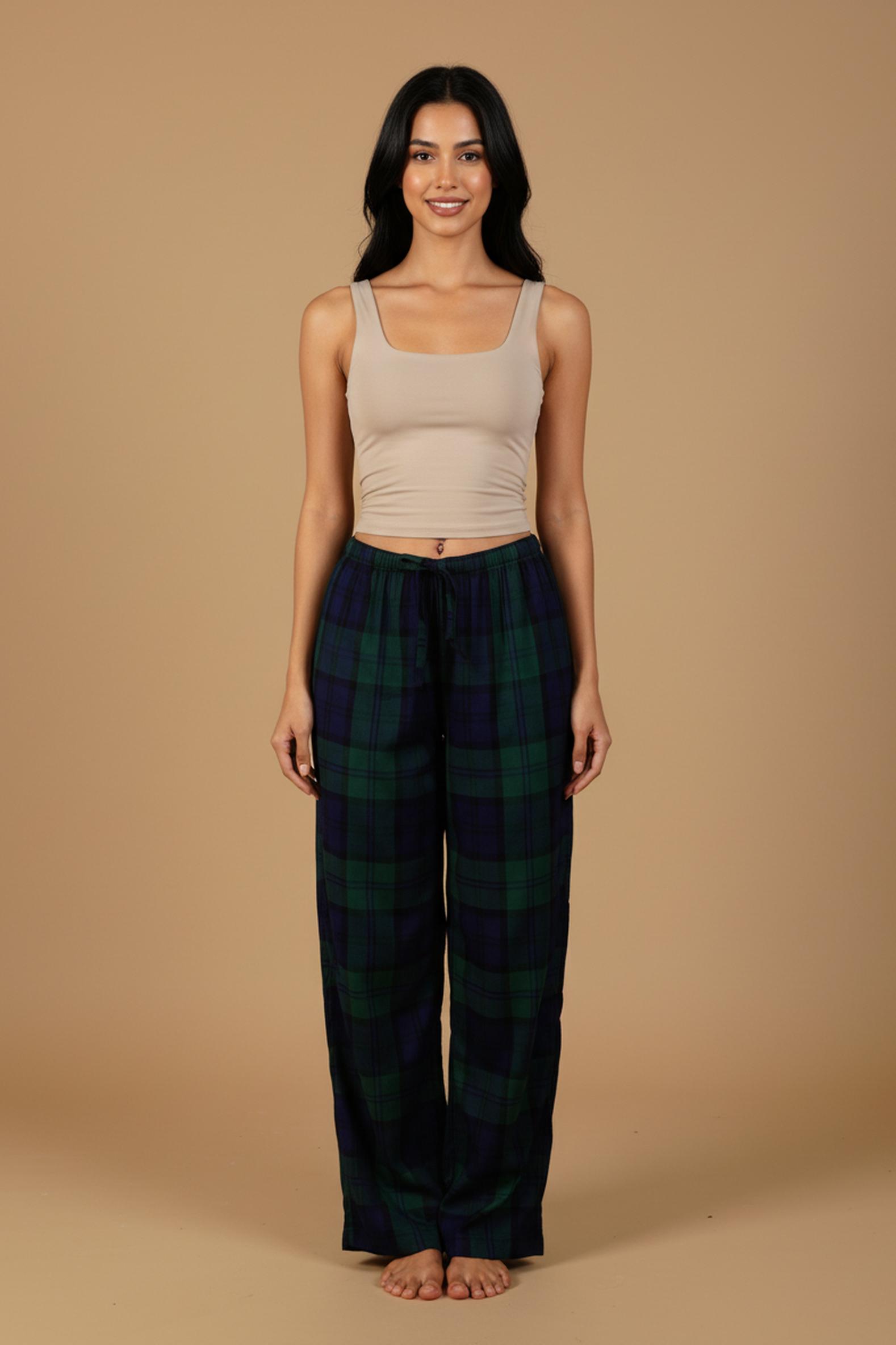 Emerald Check Cotton Blend Women's Pajama