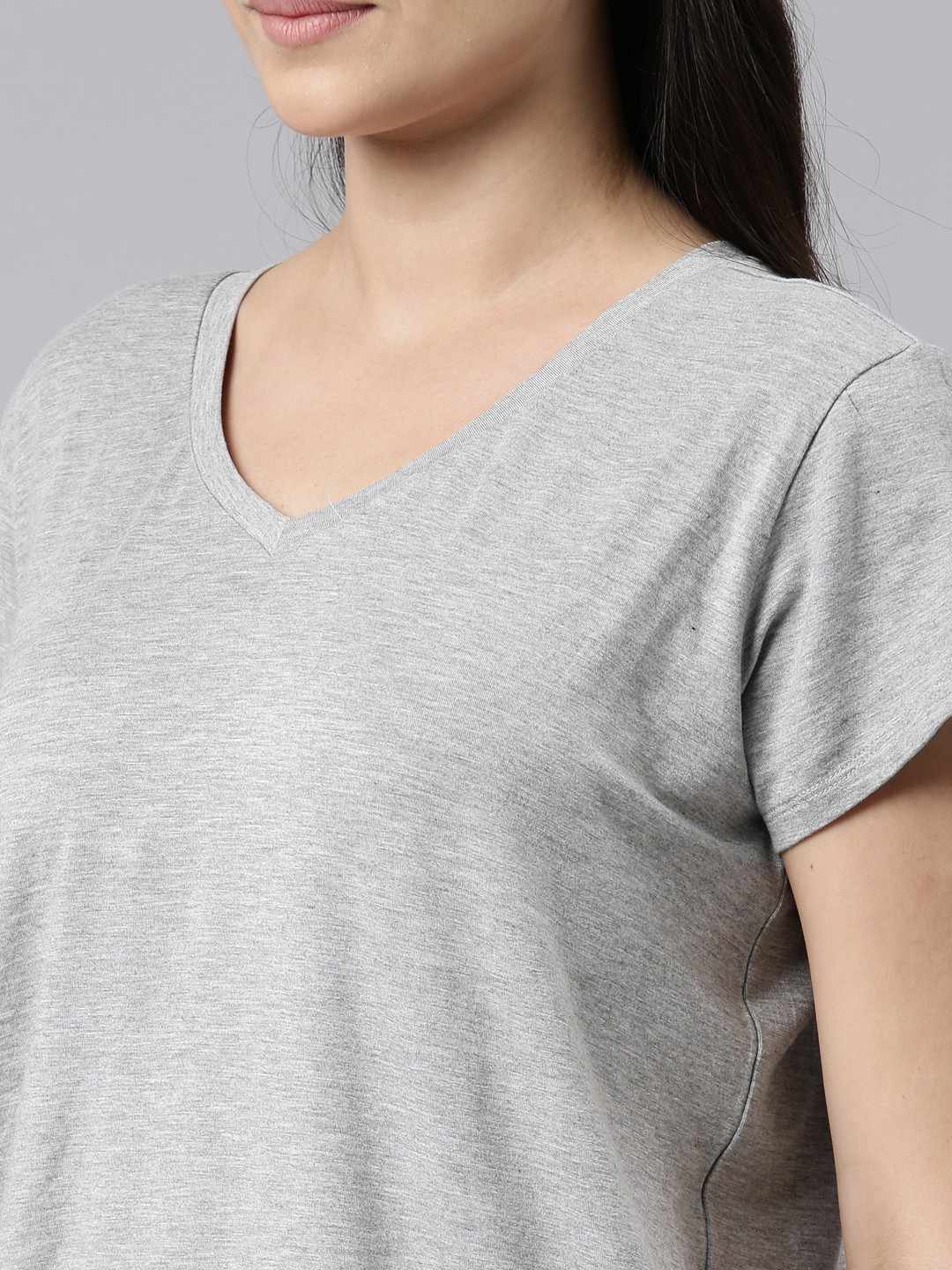 Grey Knitted Women's V-Neck T-shirt