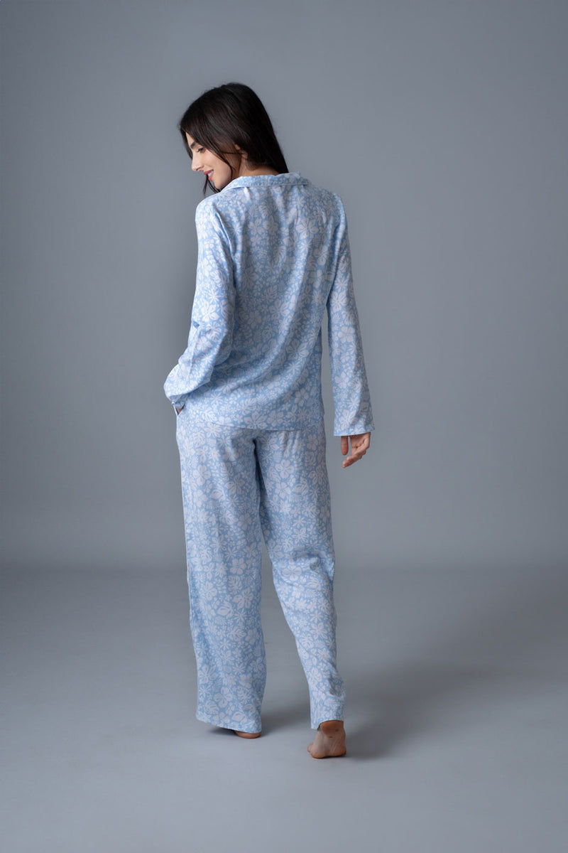 Bella Blue Printed Cotton Blend Women's Pajama Set - Full Sleeves
