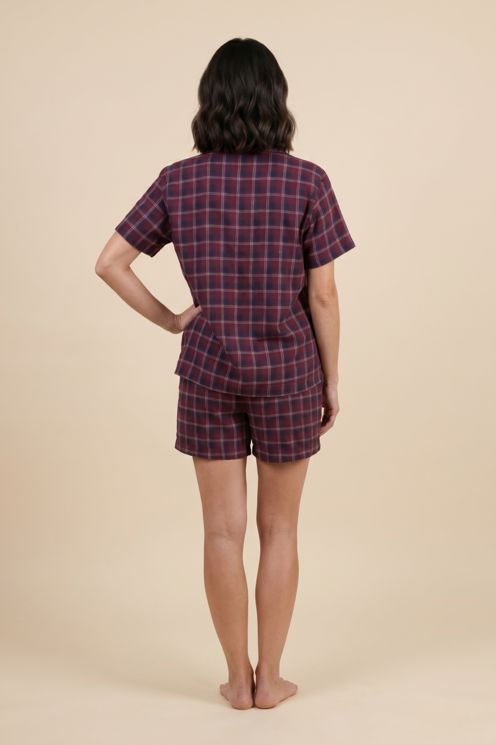 Ruby Check Cotton Women's Shorts Set - Half Sleeves