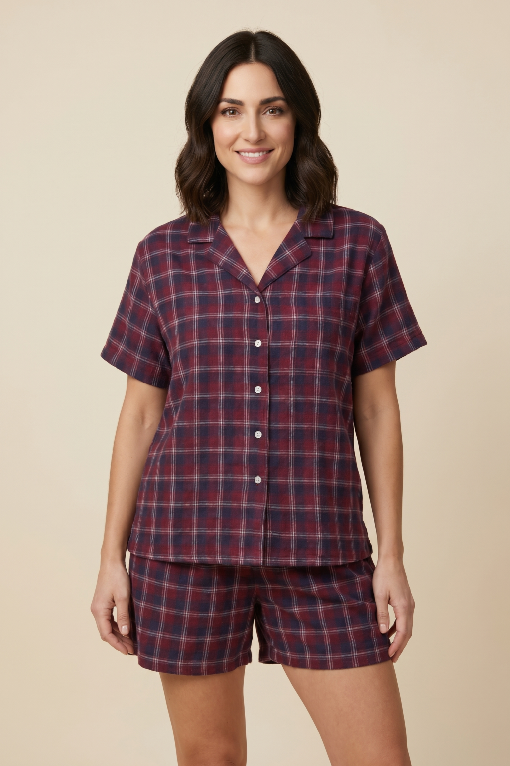 Ruby Check Cotton Women's Shorts Set - Half Sleeves