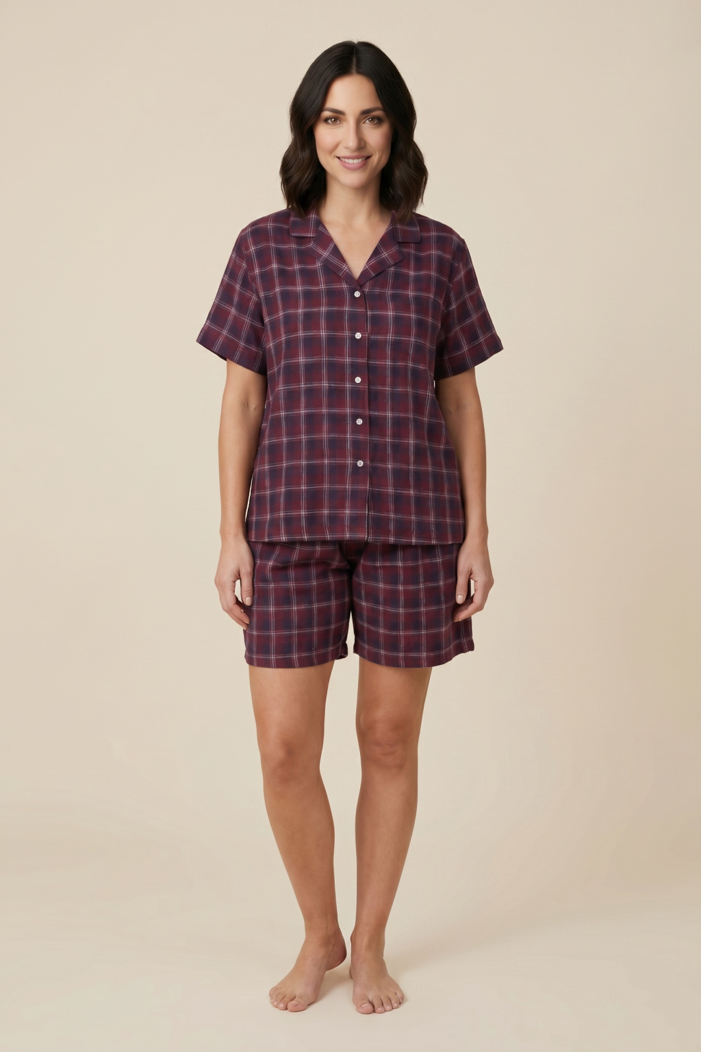 Ruby Check Cotton Women's Shorts Set - Half Sleeves