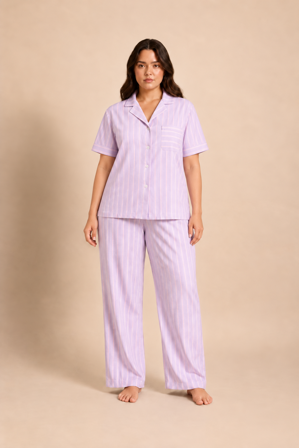 Mia Lilac Viscose Twill Women's Curve Pajama Set - Half Sleeves