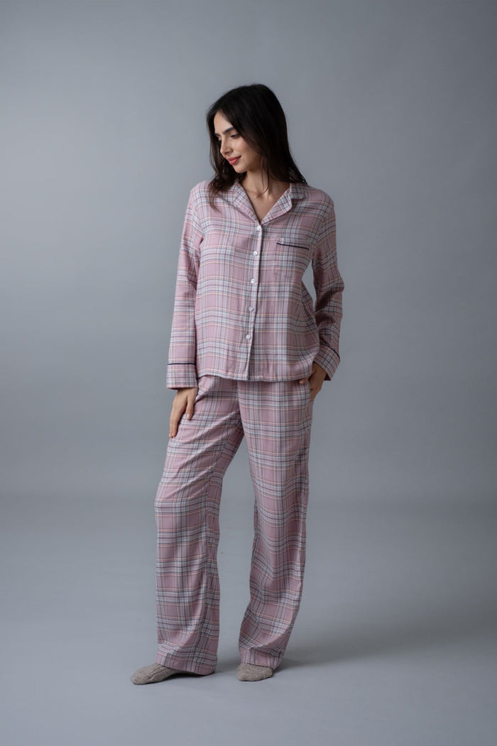 Rosy Check Cotton Women's Pajama Set - Full Sleeves