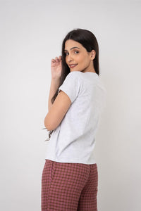 Grey Melange Cotton Knit Women's T-shirt