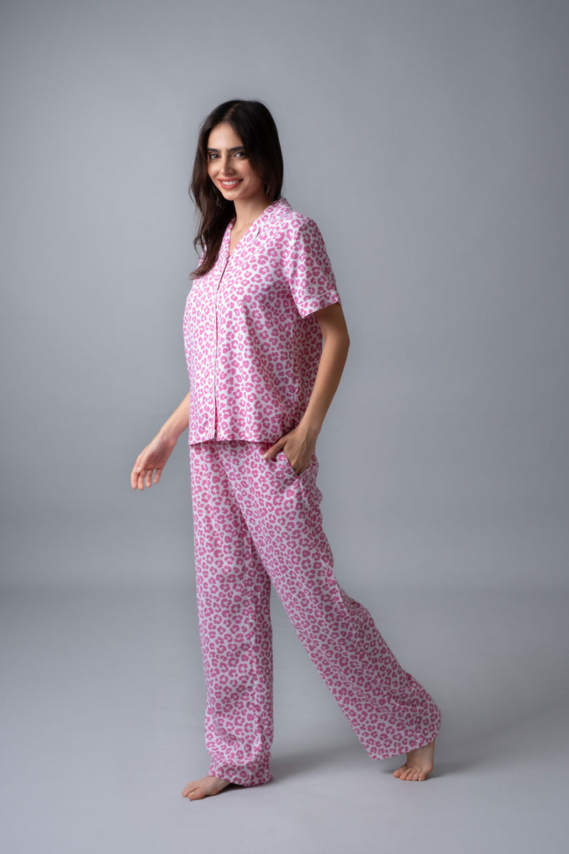 Pink Panther Printed Cotton Blend Women's Pajama Set