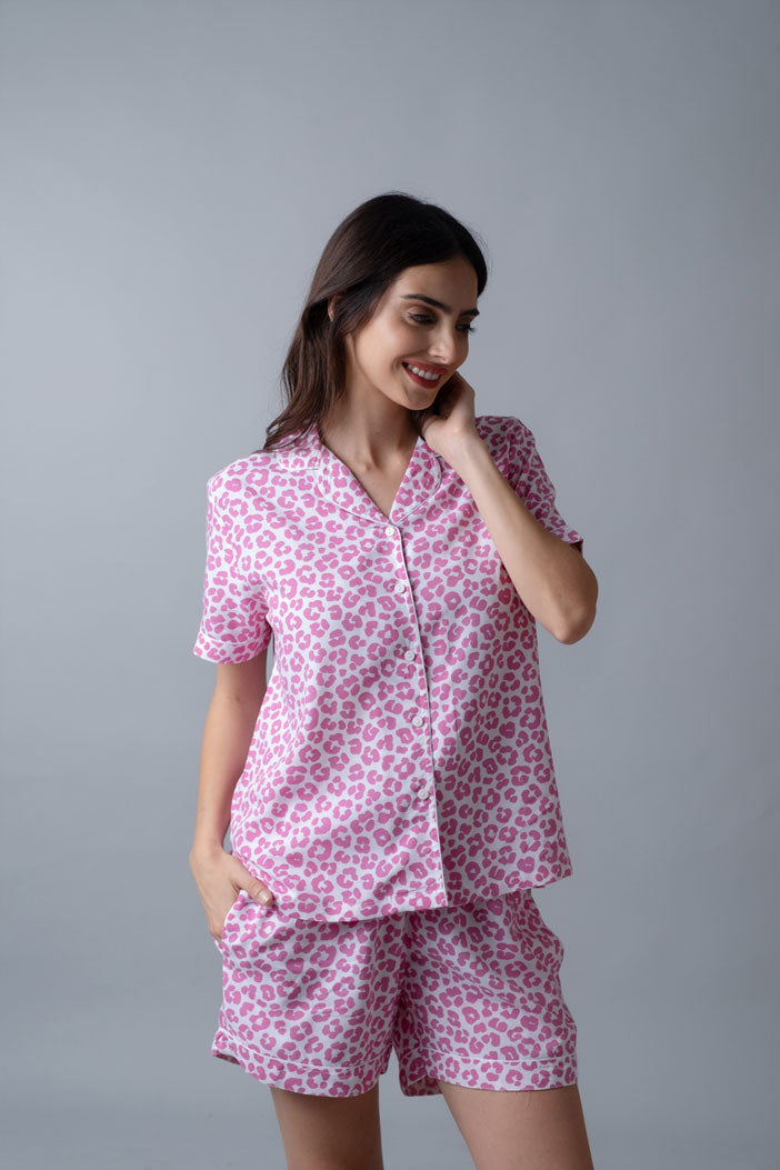 Pink Panther Printed Cotton Blend Women's Shorts Set