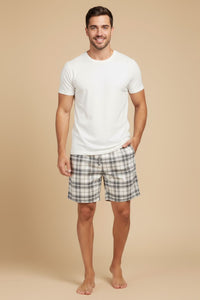 White Sage Plaid Cotton Twill Men's Shorts