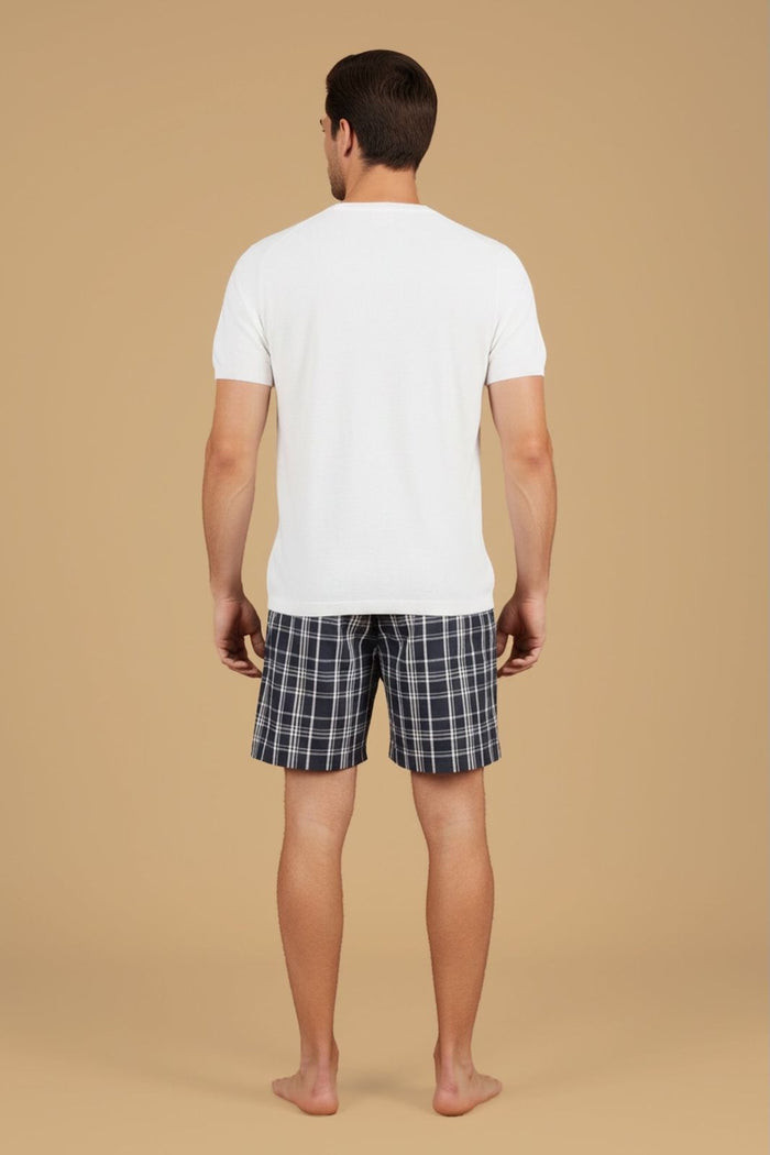 Classic Blue Check Cotton Men's Shorts