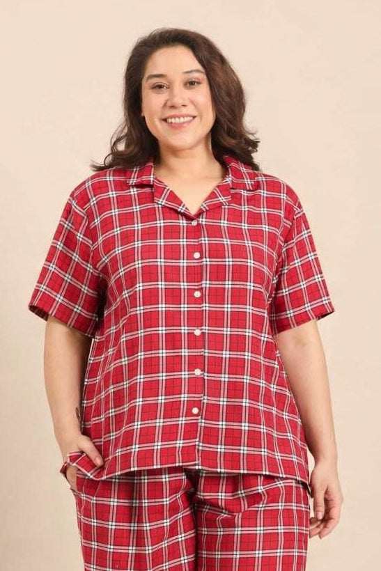 Rosette Check Women's Cotton Twill Shirt - Half Sleeves