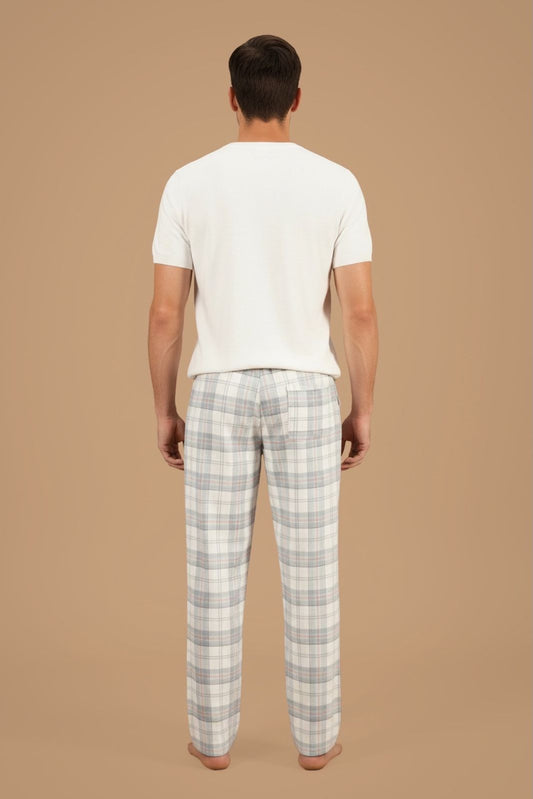 Pastel Blue Check Cotton Men's Pajama