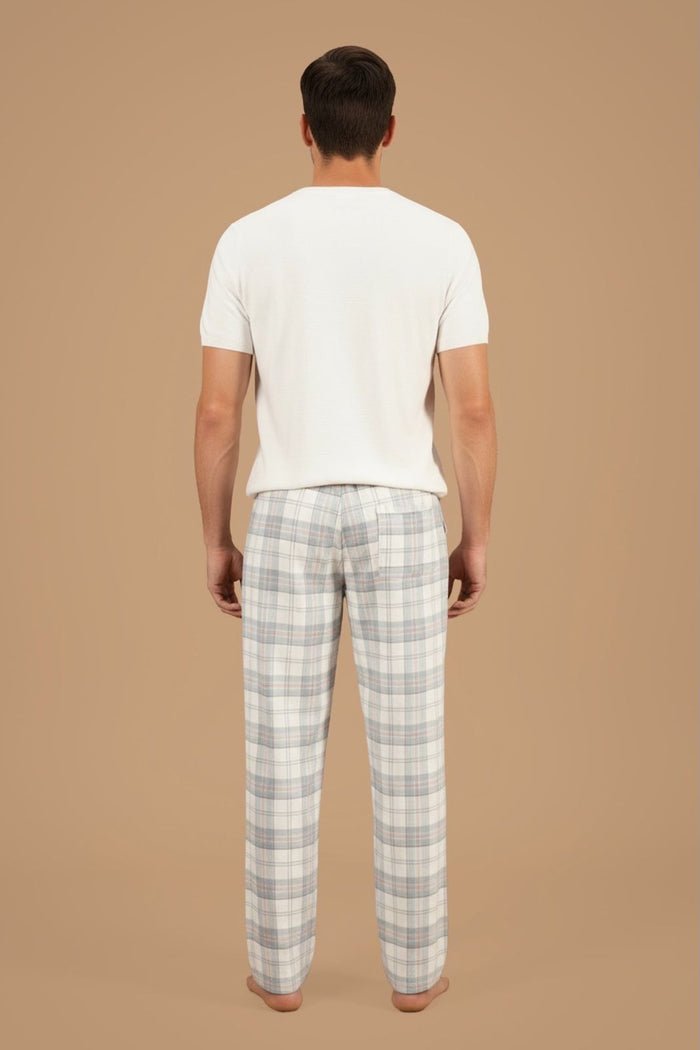 Pastel Blue Check Cotton Men's Pajama