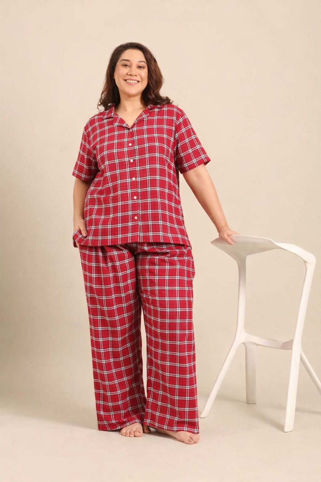 Rosette Check Women's Cotton Twill Shirt - Half Sleeves