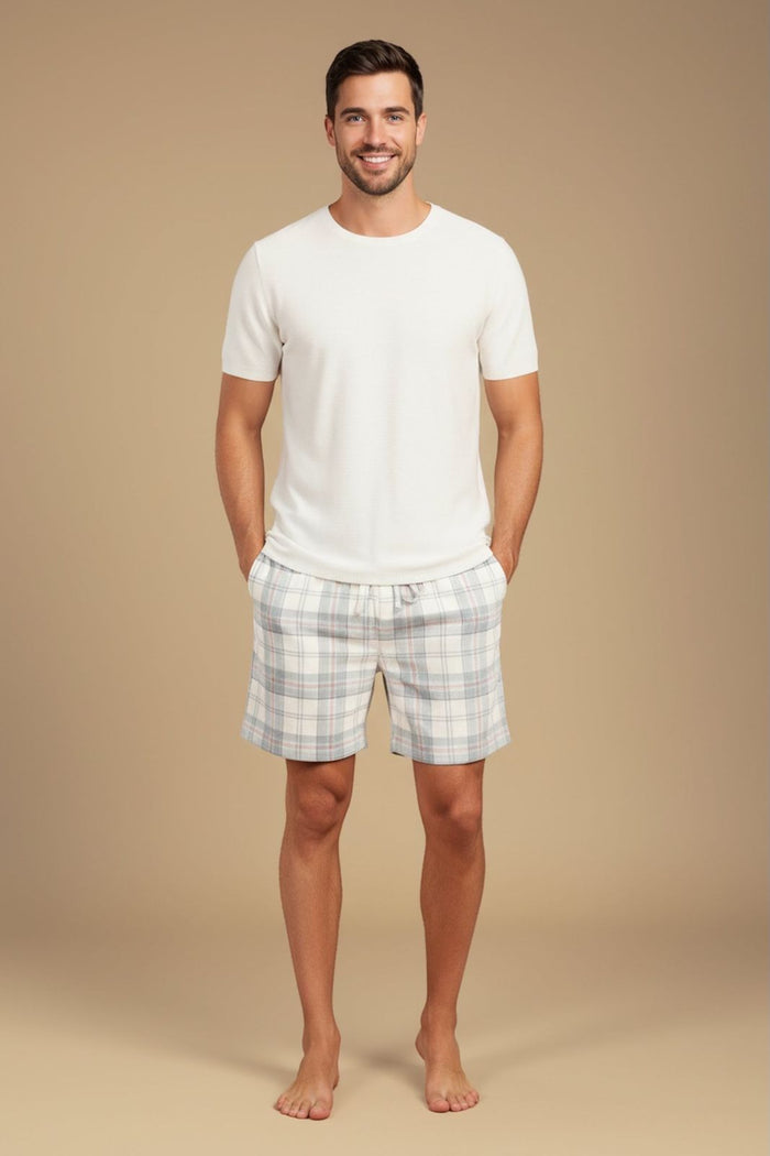 Pastel Blue Check Cotton Men's Shorts