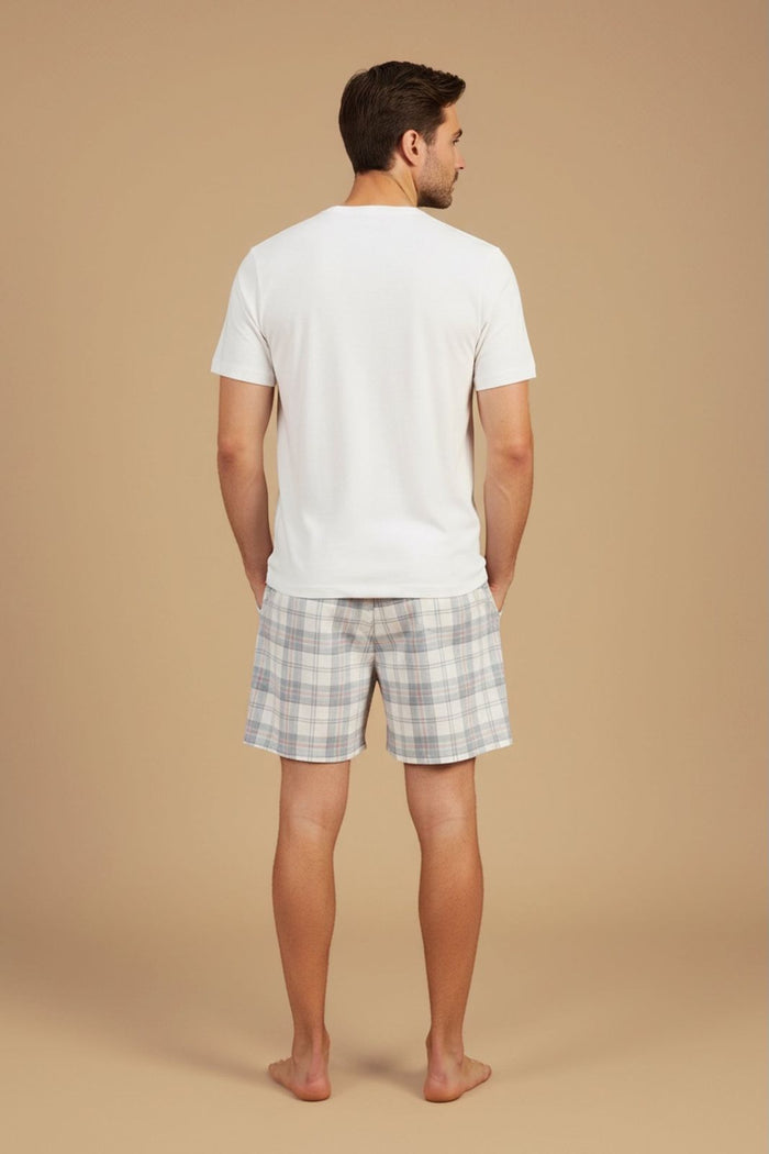 Pastel Blue Check Cotton Men's Shorts
