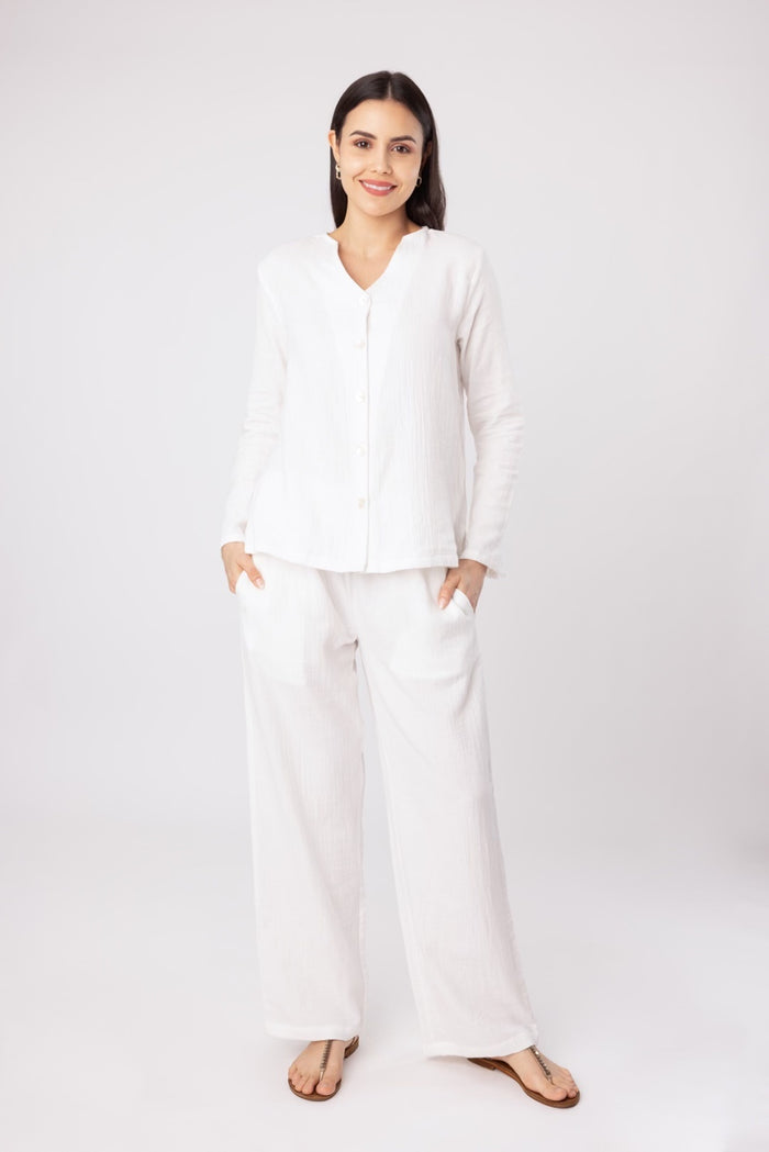 Angel Oak White Double Cloth Women's Lounge Co-ord Set