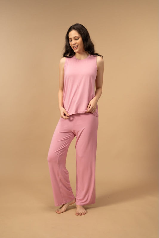 Rose Pink Lucy Butter-Soft Bamboo Knit Women's Pajama Set - Sleeveless