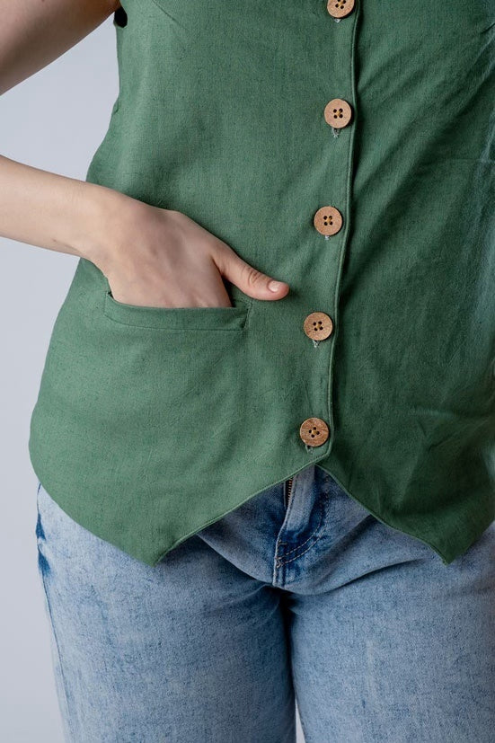 The 20's Green Linen Women's Lounge Vest