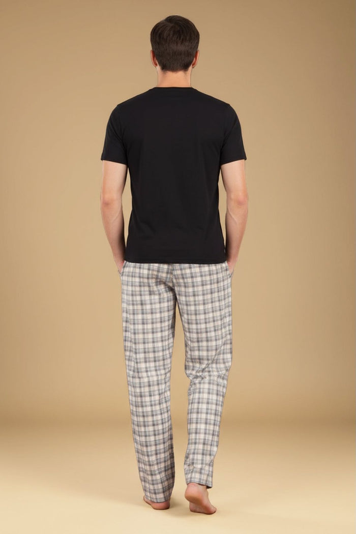 Beige Plaid Cotton Twill Men's Pajama