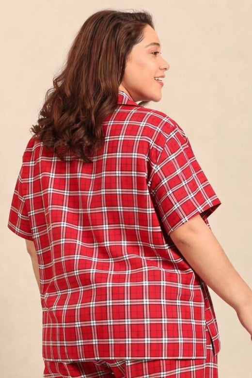 Rosette Check Women's Cotton Twill Shirt - Half Sleeves