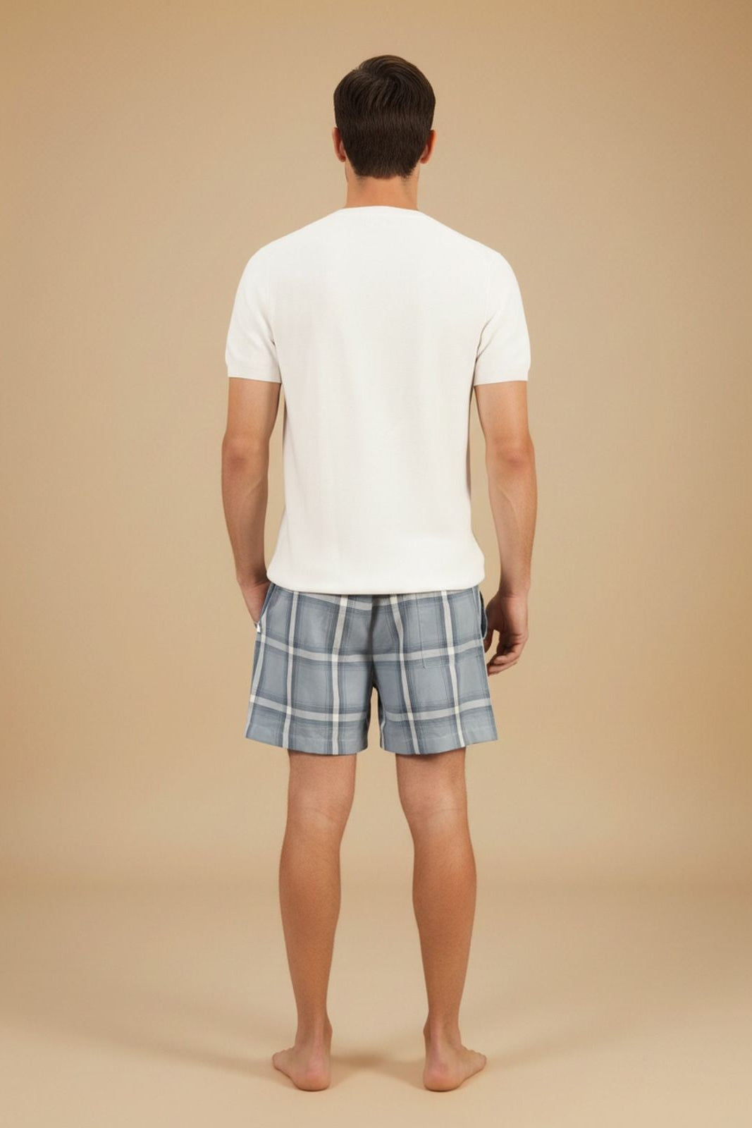 Grey Blue Checked Soft Cotton Men's Shorts