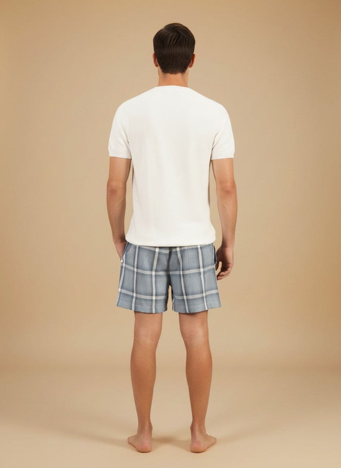 Grey Blue Checked Soft Cotton Men's Shorts