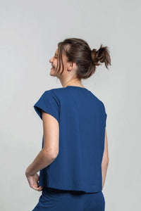 Ink Blue Butter-Soft Cotton Knit Top - Half Sleeves