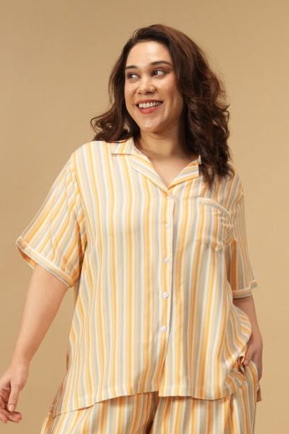 Honey Stripe Women's Viscose Shirt- Half Sleeves