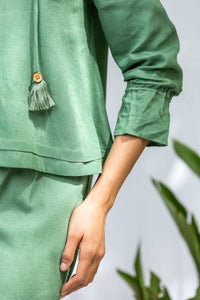 Masai Green Linen Women's Lounge Pleated Co-ord Set