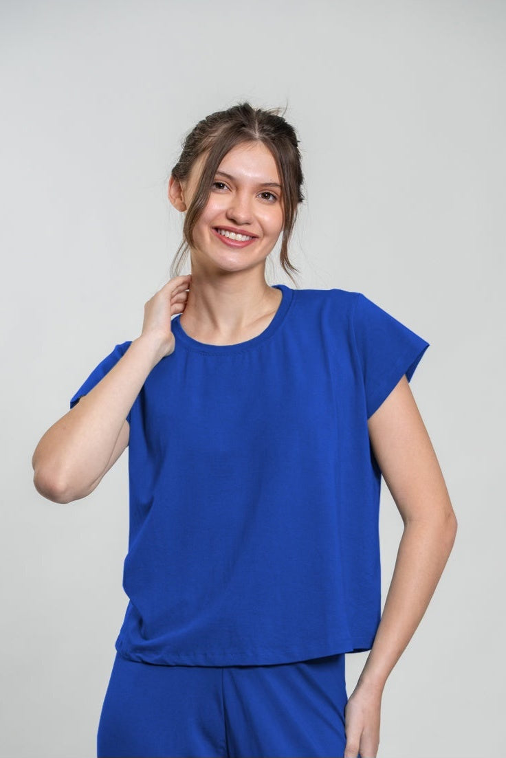 Royal Blue Butter-Soft Cotton Knit Top - Half Sleeves