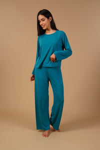 Teal Lucy Butter-Soft Viscose Knit Women's Pajama Set- Full Sleeves