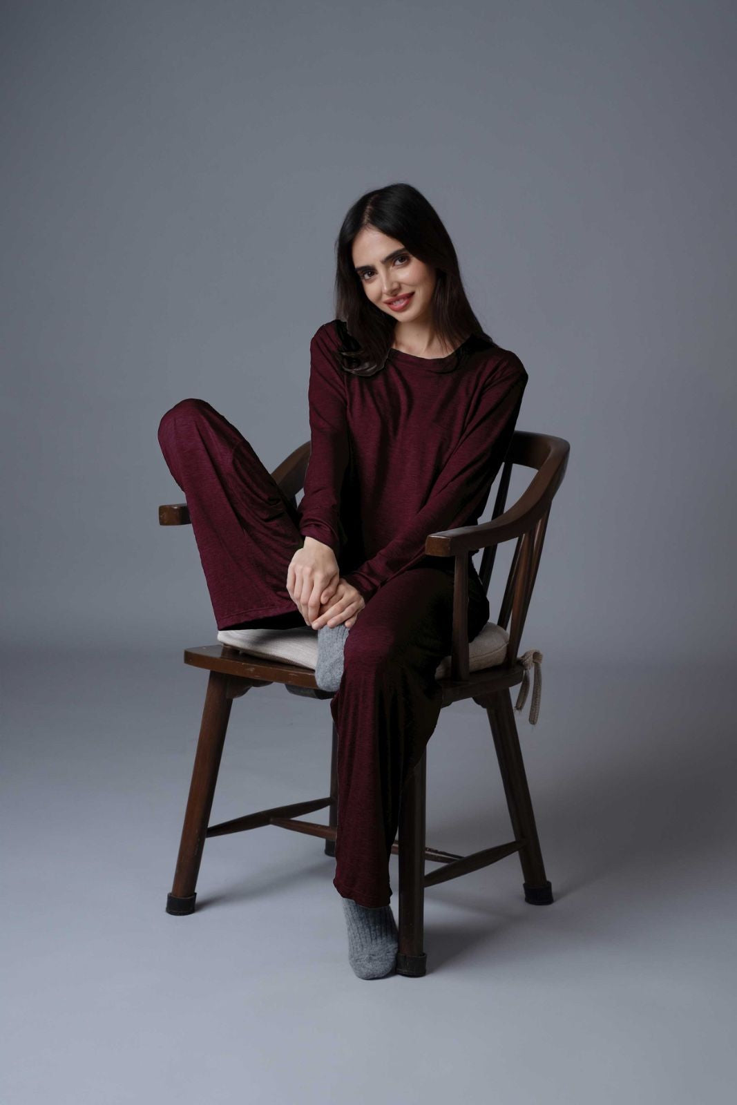 Burgundy Lucy Butter-Soft Modal Knit Women's Pajama Set- Full Sleeves