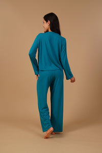 Teal Lucy Butter-Soft Viscose Knit Women's Pajama Set- Full Sleeves
