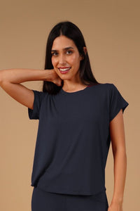 Navy Butter-Soft Modal Knit Top - Half Sleeves