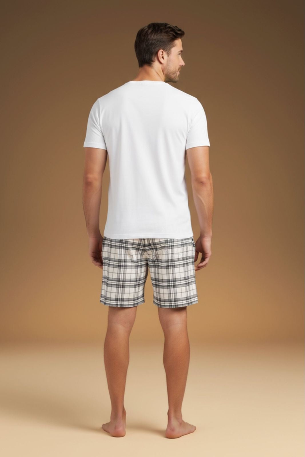 White Sage Plaid Cotton Twill Men's Shorts