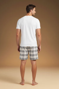 White Sage Plaid Cotton Twill Men's Shorts