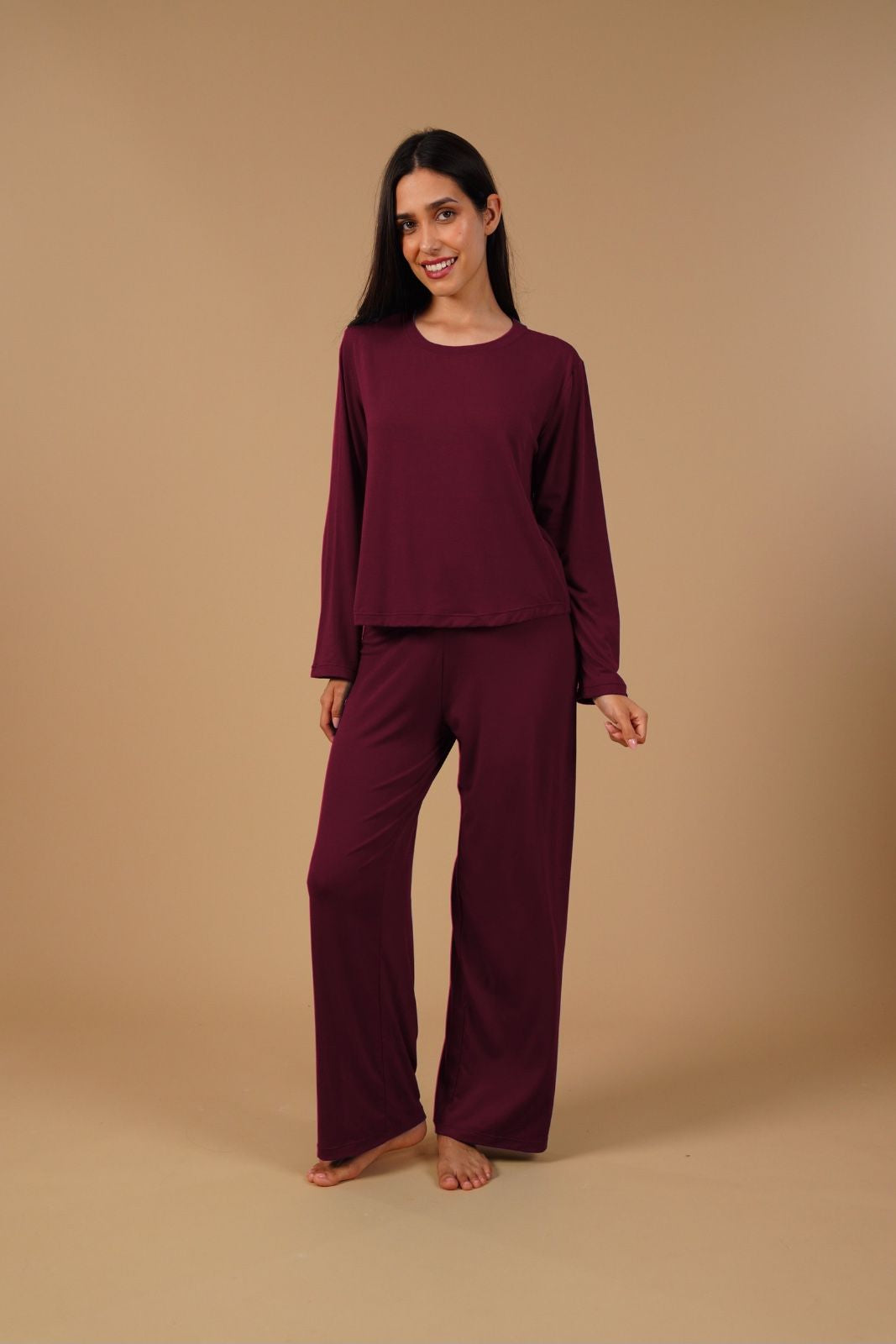 Burgundy Lucy Butter-Soft Modal Knit Women's Pajama Set- Full Sleeves