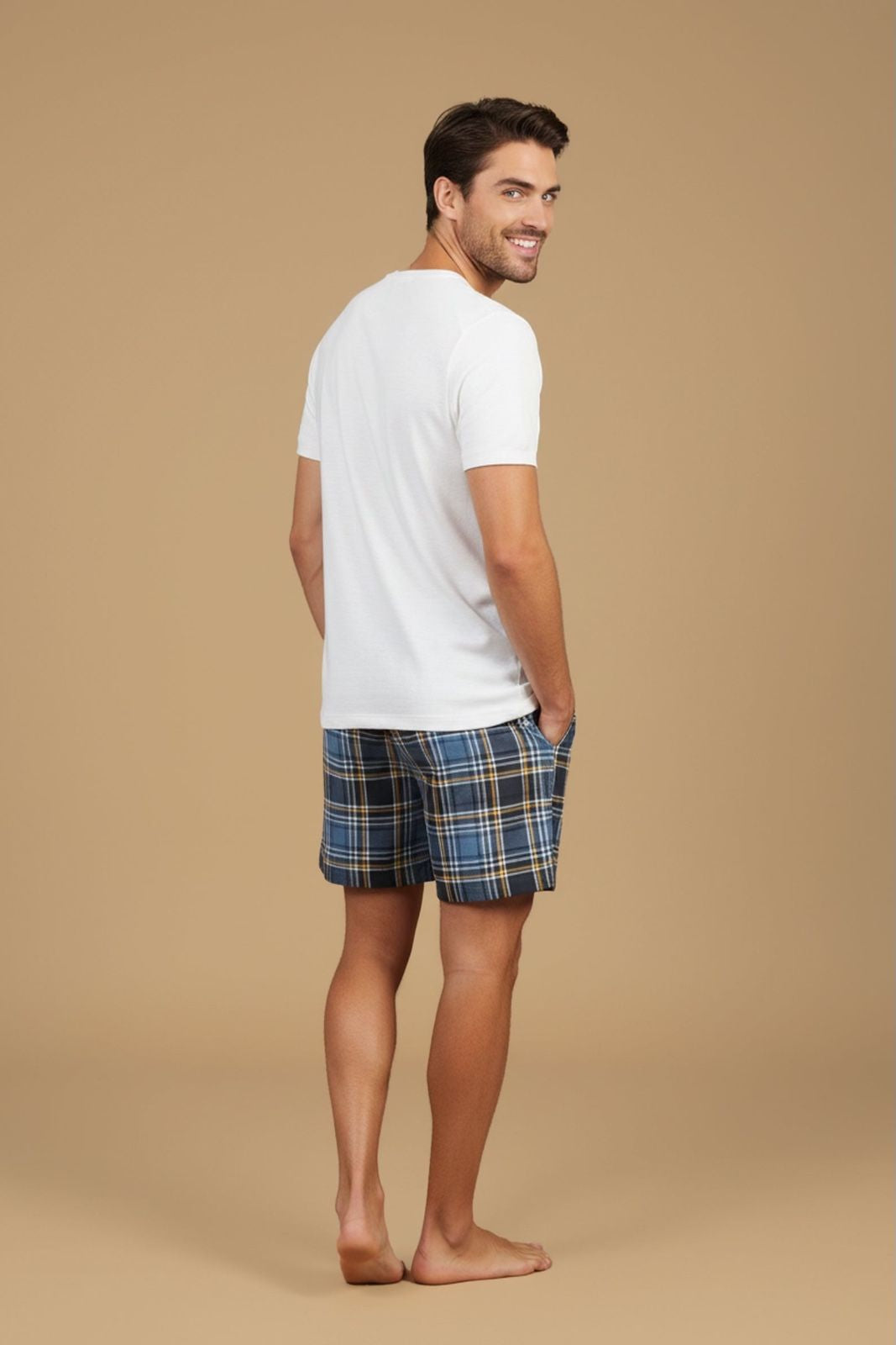 True Blue Plaid Cotton Twill Men's Shorts