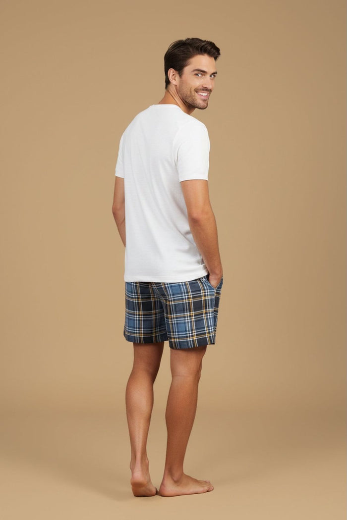 True Blue Plaid Cotton Twill Men's Shorts